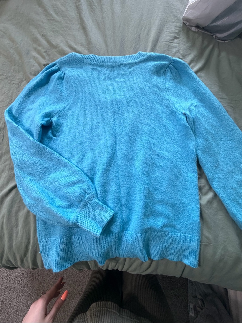 LOFT Bright Turquoise V-Neck Sweater - Picture 2 of 3